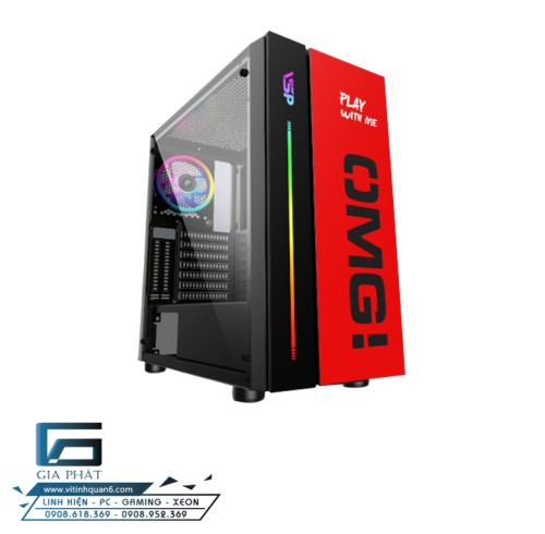 Case máy tính gaming VSP OMG E-ATX Đỏ - Đen (420x210x453, mặt LED RGB)